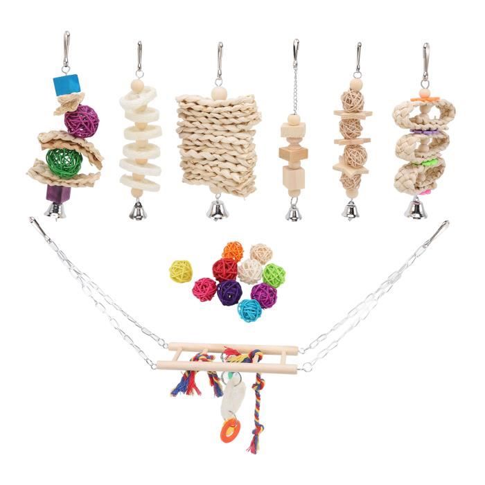 Meilleurs prix pour VGEBY Jouets pour oiseaux Oiseaux Jouets Coloré Escalade Pont Perroquets Balançoire Jouet À Mâcher avec Cloche pour Perruches