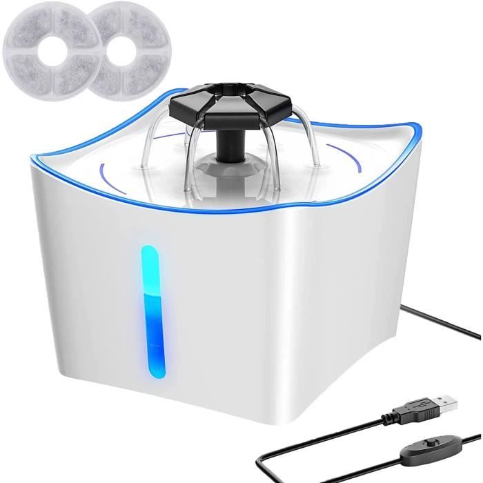 Meilleurs prix pour Fontaine Chat et Chien  Fontaine Silencieuse pour Chats avec Fenêtre de Niveau d'Eau LED et Filtre à Charbon AC   3L Blanc