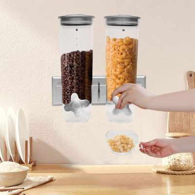 Distributeur de céréales mural de nourriture sèche Seau à riz multi-compartiments Boîte de rangement automatique pour grains de maison, cuisine, comptoir, restaurant