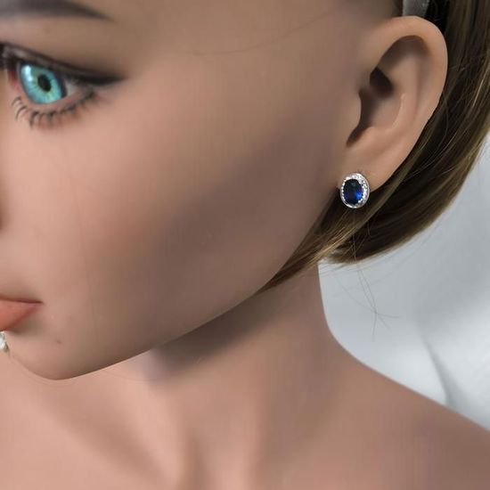Boucles D'oreilles Dormeuses En Argent 925 - Halo Ovale Vert Avec Zircone Et Cristaux