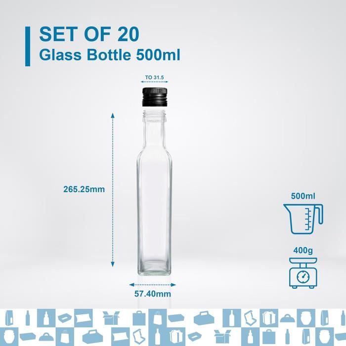 Espirito Rebelde 20 Bouteilles En Verre Foncé 1000ml Avec Bouchon Vis Doré & Bec Verseur - Pour Huile, Vinaigre, Alcool