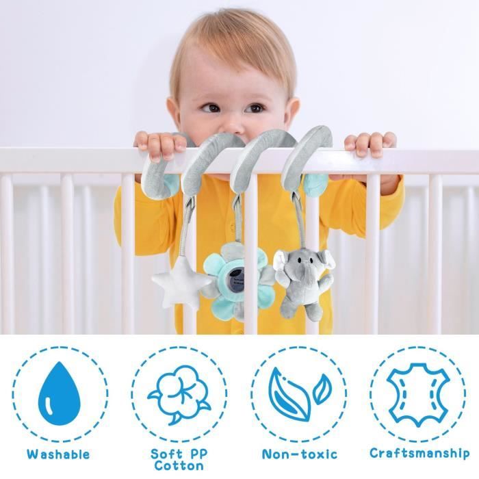 Jouet Spiralé Pour Poussette – Animaux Colorés, Hochet, Miroir – Attache Velcro – De 0 à 12 Mois – Sécurisé, Sans BPA – Cadeau Naissance Ou Anniversaire
