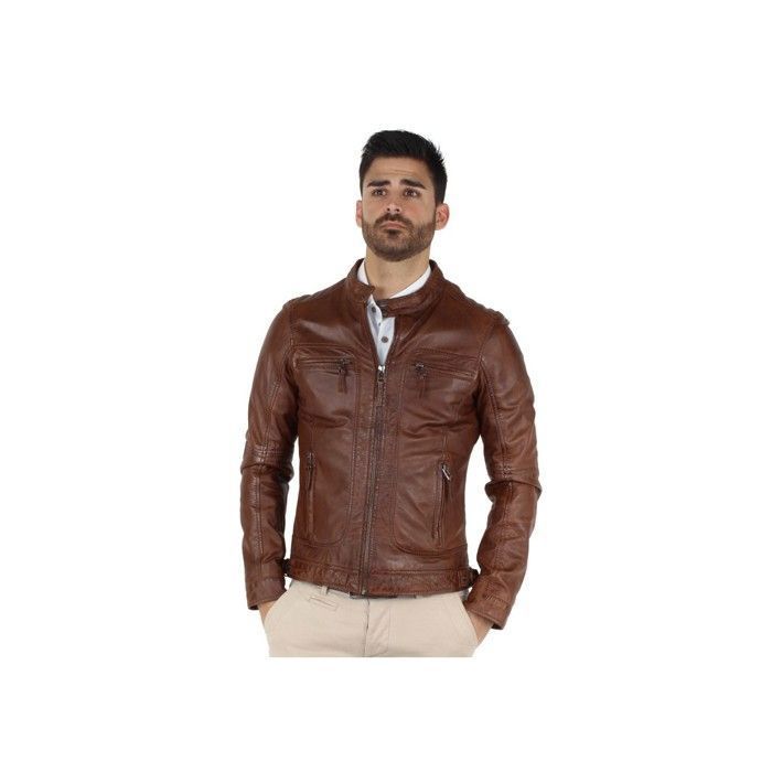 Blouson Oakwood Casey en cuir ref 34483 Tabac Marron Cdiscount