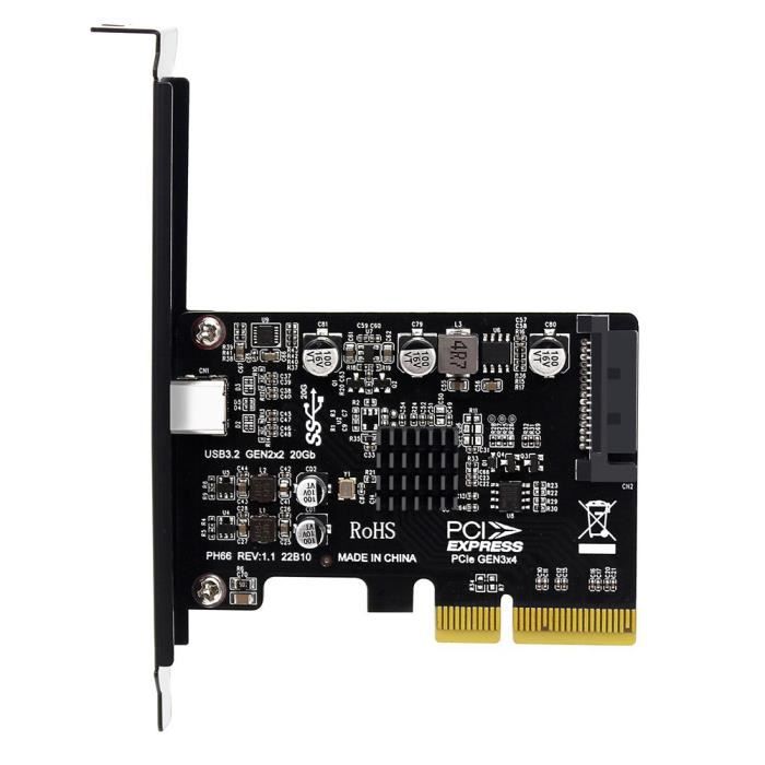 Puces Windows Carte USB PCIE Type C PCI-Express 4X Vers USB 3.2 Gen 2X2 (20Gbps) Jeu ...