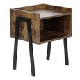 2x Table de chevet Bois et metal table de niut pour chambre Style Vintage 42x35x52cm-2