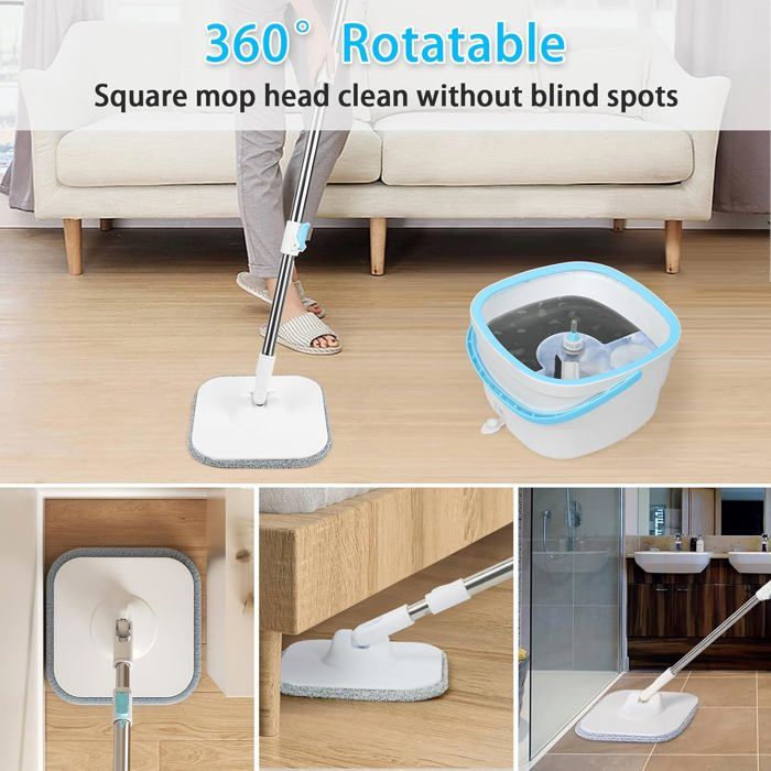 Serpillière Seau 2 En 1 Serpillière Microfibre Avec Seau Essoreur - Balai Rotatif 360° Et 6 Tampons Réutilisables | Nettoyage Facile Sols Balai Serpillère