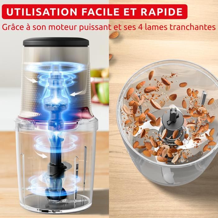 Hachoir électrique Lexlife 2800W - Multifonction 3-en-1 - Bol Inox Et Plastique - 3300g