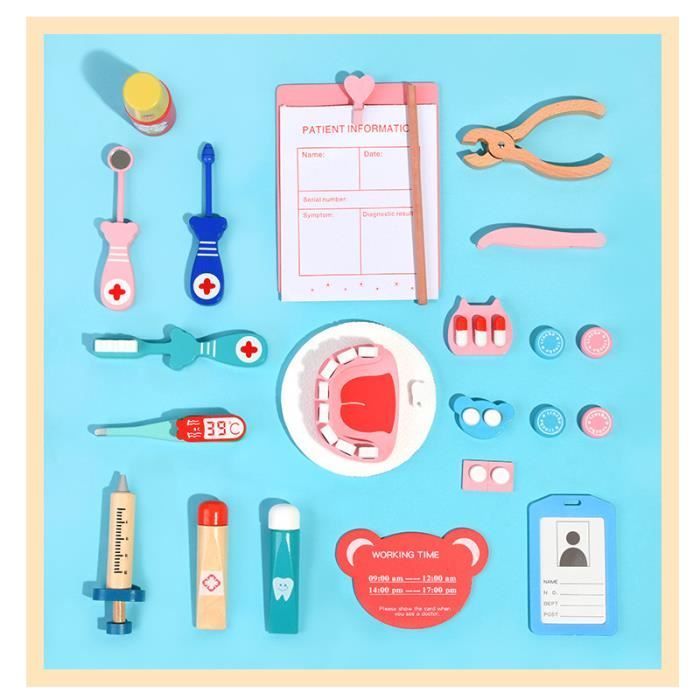 LIULINY 17 Pièces Malette Docteurenfant, Bois Malette Docteur Enfant 3 Ans Comprend Stéthoscope, Tensiomètre et Plus Encore kit Medecin Enfants