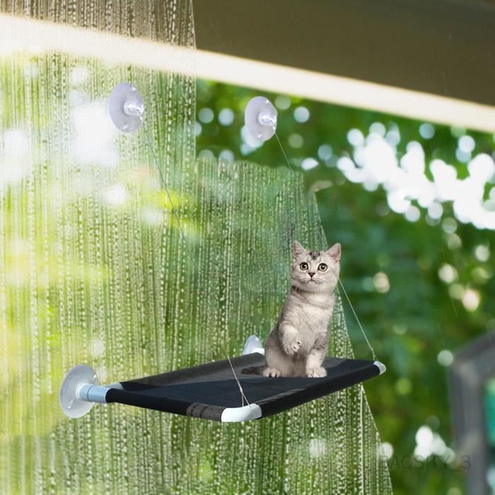 Hamac de Chat monté sur la fenêtre pour la Perche du Chat, lit Suspendu pour  Animal de Compagnie à Ventouse - Noir