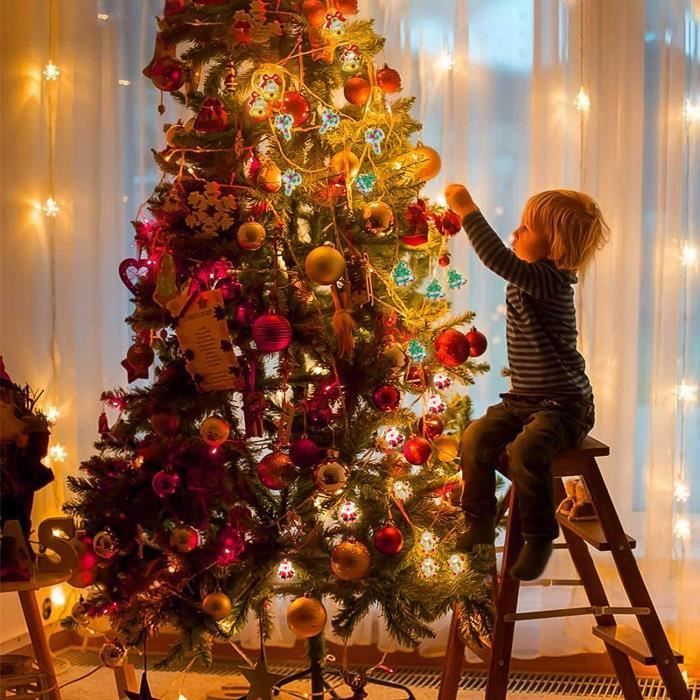 2 Guirlande lumineuse LED à piles 5 m 50 LED 8 modes suspendus avec  télécommande pour nouvel an, décoration de Noël, Multicolore