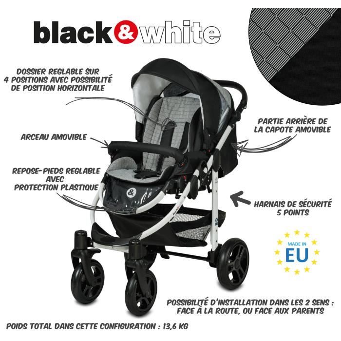 Poussette Combinee Trio 3 en 1 B W Noir Gris graphique Cdiscount Puericulture Eveil bebe