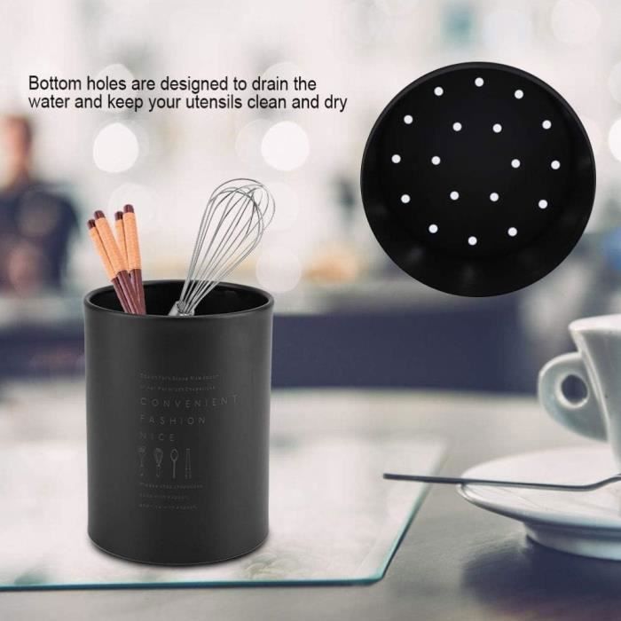 Porte-ustensiles En Céramique Noir - 16,3 Cm - Support élégant Pour Plan De Travail Ou Décoration - 8