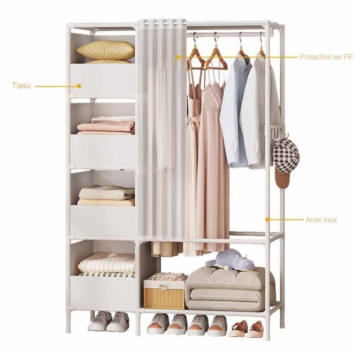 armoire de rangement en tissu Simple, pour chambre à coucher, vêtements  suspendus, penderie, dortoir, placard d'assemblage en acier