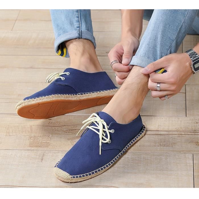 Espadrille Homme Toile Chanvre Aeration Couleur Unie Avec Lacet