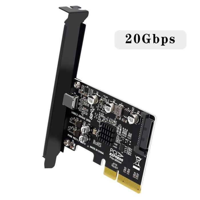 Puces Windows Carte USB PCIE Type C PCI-Express 4X Vers USB 3.2 Gen 2X2 (20Gbps) Jeu ...