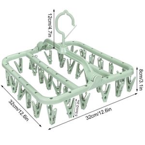 Séchoir à Chaussettes 32 Pinces - Rotatable 360° - Pliable - Pour Intérieur/extérieur