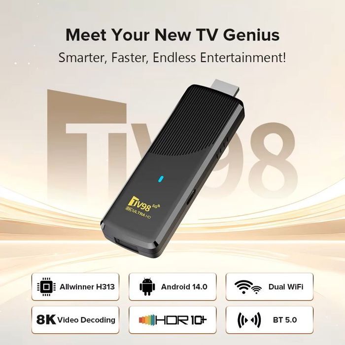 TV Stick Android 14.0 – 8K, Wi-Fi Dual-band, Bluetooth 5.0, 16GB RAM/256GB ROM, Telecomando Vocale