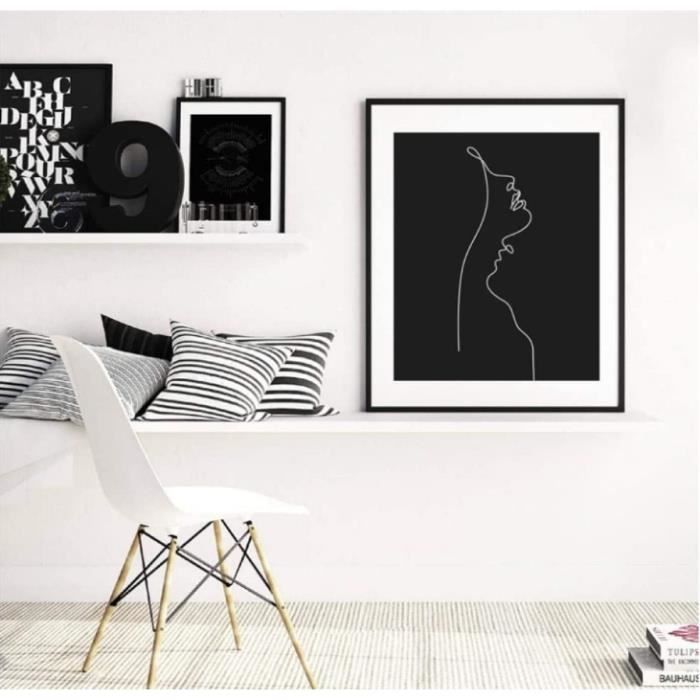Ligne Minimaliste Poster Affiche Noir Blanc Art Abstrait Art Femme