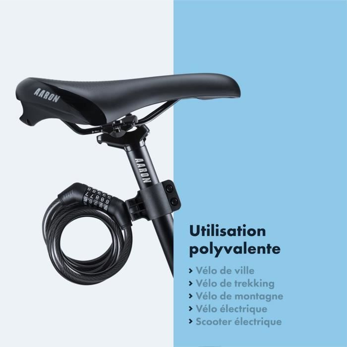 Spin Antivol pour vélo avec code à 5 chiffres–180 cm/12 mm–Cadenas à  combinaison haute sécurité–vélo électrique, VTT, vélo de trekki - Cdiscount  Auto