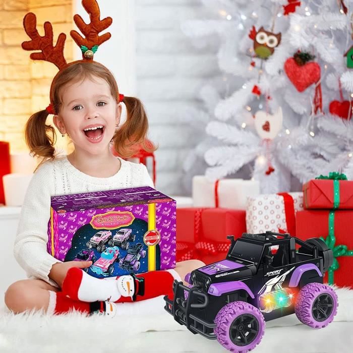HappyGoLucky Voiture RC Fille – Cabriolet Rose Avec Poupée, 3 Tenues, 12 Accessoires, Autocollants, 2 Batteries