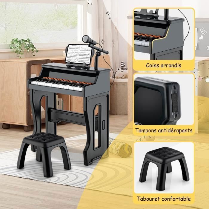 Piano électronique Enfants 31 Touches Avec Microphone Et Tabouret - 8 Percussions, 4 Styles, Connexion MP3