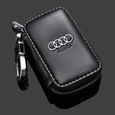 Housse de protection de clé de voiture Porte clés Noir en cuir véritable de voiture Étui clés pour Audi-0