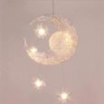 BTH21939-UNI Suspension Décorative Lune et Étoiles Lustre Lampe Aluminium pour Chambre Bébé Enfant-0