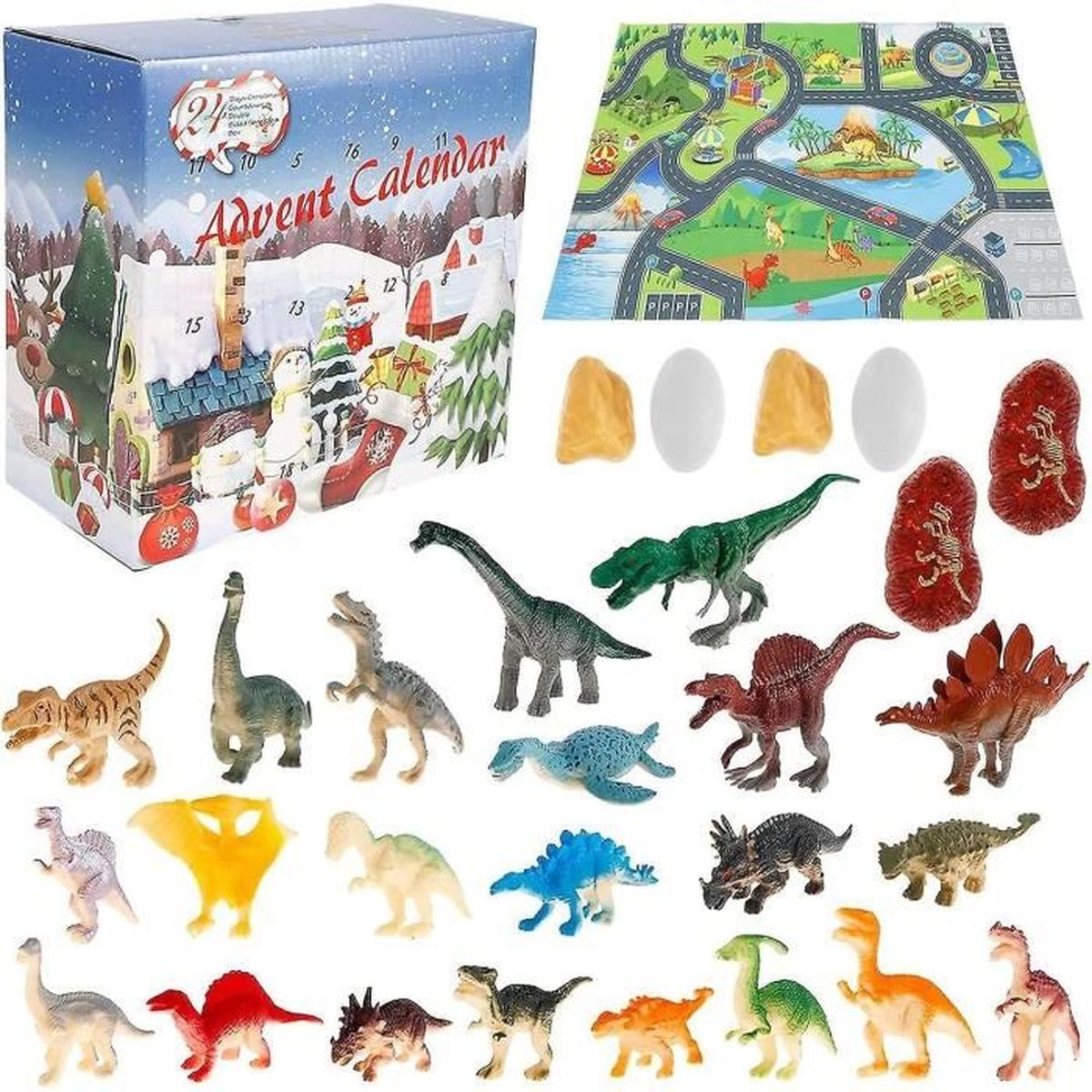 Calendrier de l'avent Dinosaure, 24 Figurines Dinosaures Carte de la