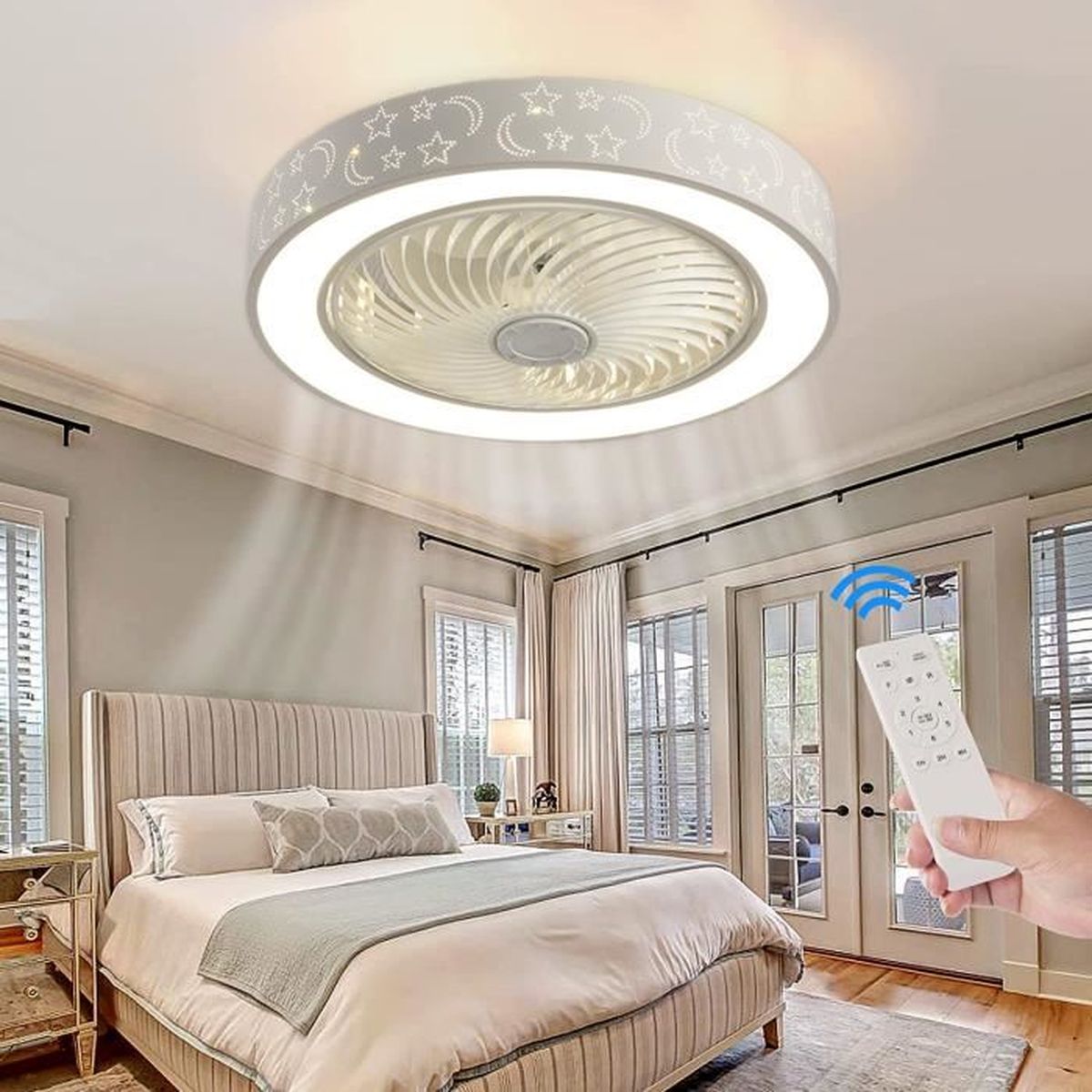 Ventilateur De Plafond Avec Luminaire Globo – Modèle Ugo, Blanc Et Gris, 76 Cm – 6 Pales, Télécommande Par Chaîne, 3 Vitesses, 50W, Intérieur
