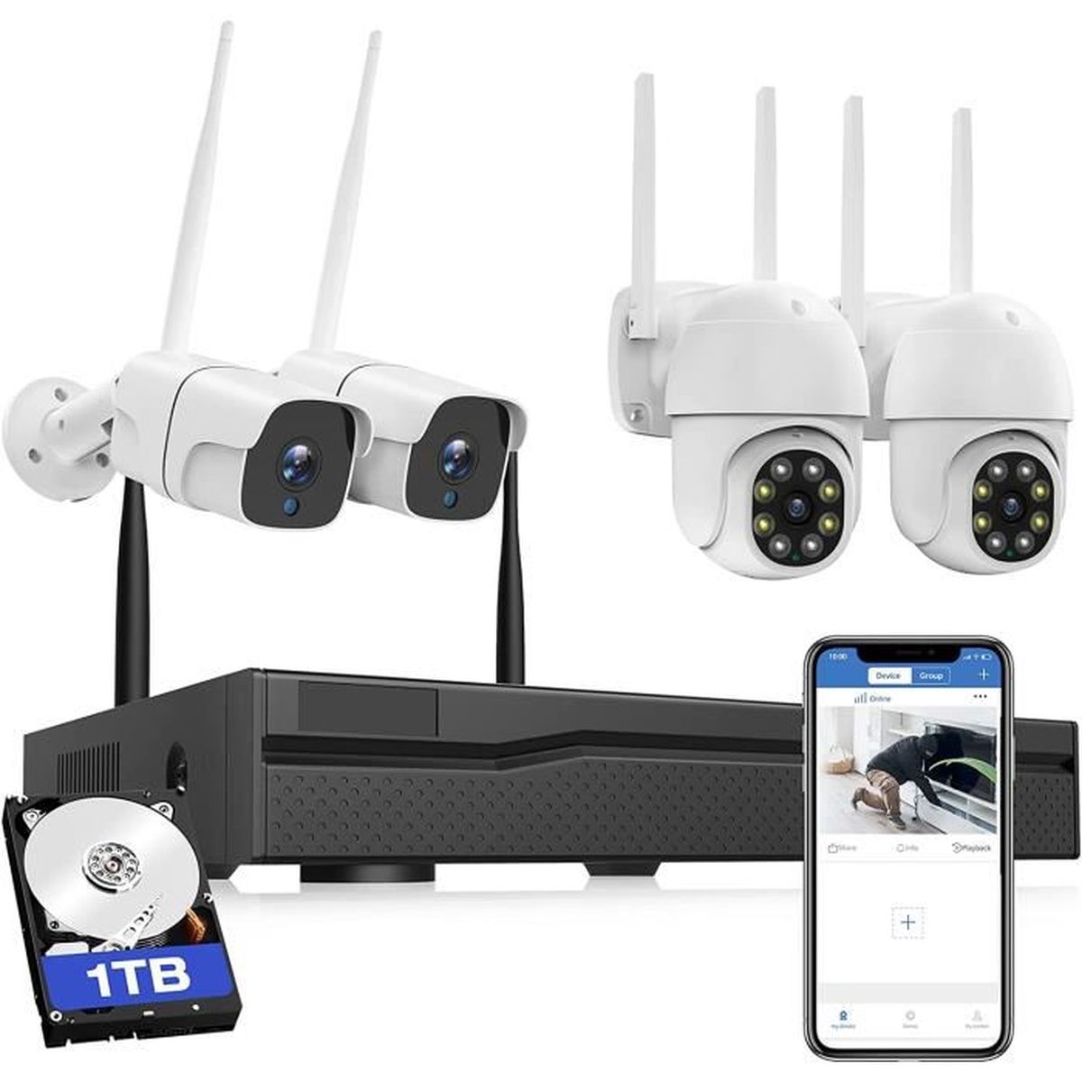 TOGUARD kit caméras de surveillance extérieure WLAN 3MP avec 8CH NVR