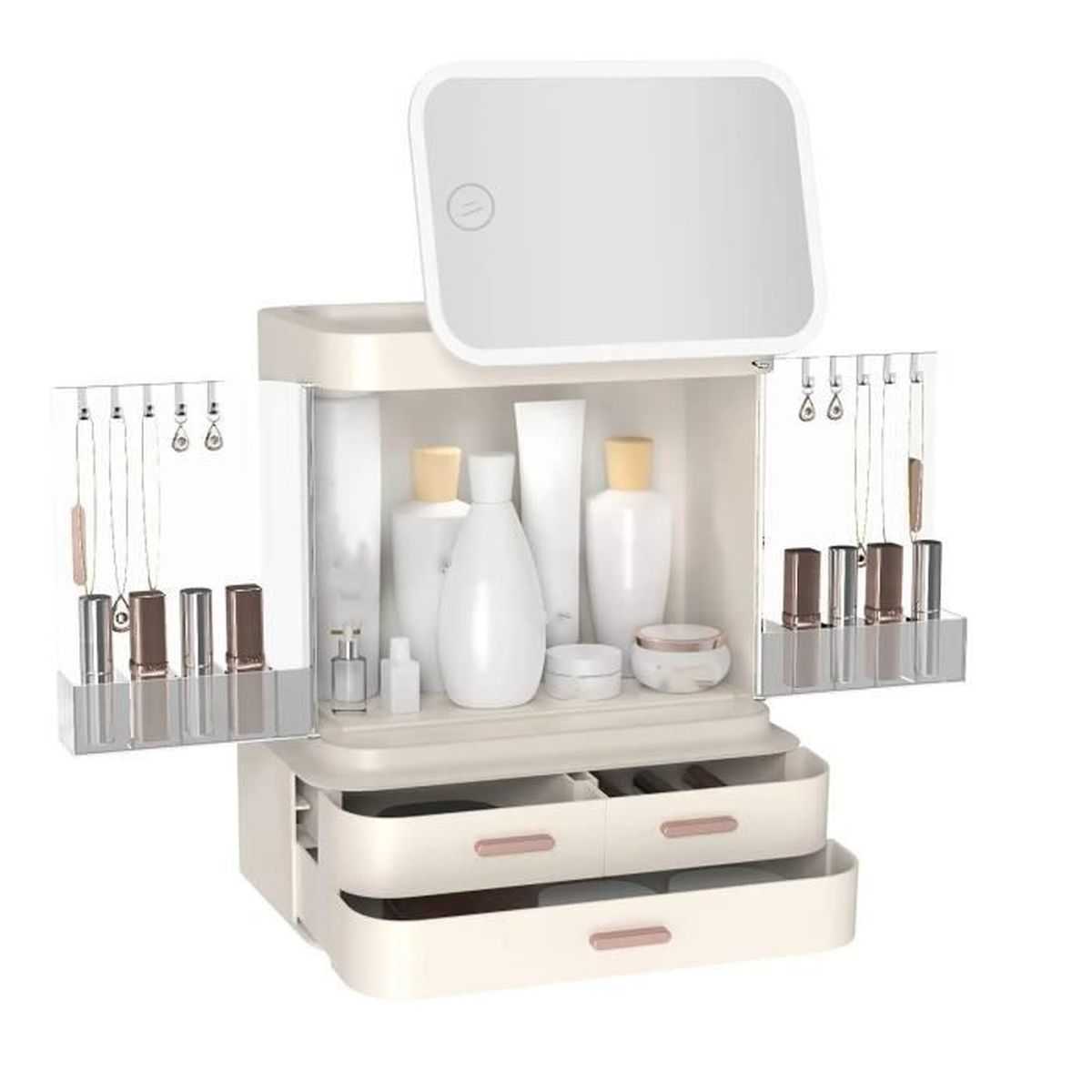 Boîte De Rangement Cosmétique Avec Miroir Et Tiroir - Blanc - Organisateur Maquillage Pratique