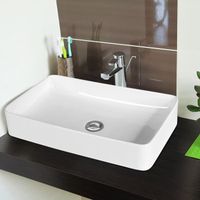 Vasque à Poser Lavabo Salle de Bain 60 x 35 cm - COSTWAY - Blanc - Céramique - Drainage Optimal