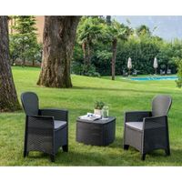 Set de jardin DMORA - 2 fauteuils et 1 table - Effet Rotin - Couleur anthracite