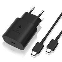 Chargeur Noir Rapide 25W + Cable USB C pour Samsung S24 / S24 Plus / S24 Ultra / S23 FE / A54 / A55 / A15 / A35  / S23 Plus /S23 Ult