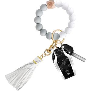 BRACELET - GOURMETTE Bracelet Femme en Silicone avec Perles et Porte-Clés - u4422 - Blanc