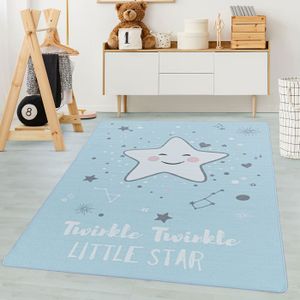 TAPIS Tapis enfant, design étoiles, tapis chambre enfant, tapis chambre bébé, coloris bleu, dimension 140 x 200 cm