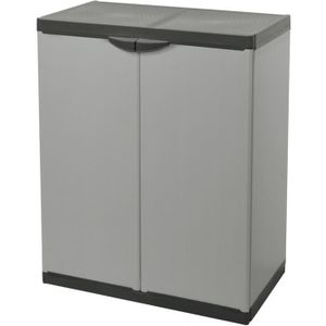 ARMOIRE DE CHAMBRE Armoire basse en plastique - extérieure et jardin - Gris - Industriel - Loft - 2 portes