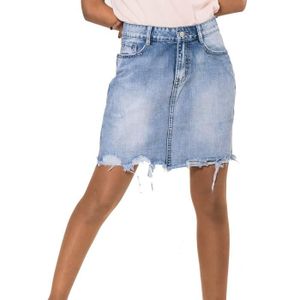 JUPE Femmes jupe en jean Skirt Jeans Fringes Destroyed Midi D2354 [Bleu, S]