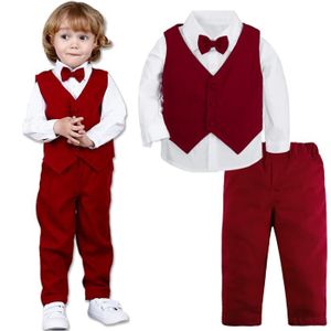 COSTUME - TAILLEUR Costume Gentilhomme Enfant Garçons 3pcs Vêtements Ceremonie Fete Tenue Manches Longues Rouge 12 Mois à 4 Ans