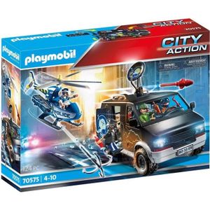 FIGURINE - PERSONNAGE Camion de bandits et policier PLAYMOBIL City Actio