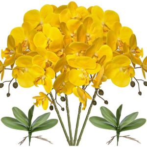 FLEUR ARTIFICIELLE FagusHome 32 Pouces Fleurs artificielles de phalaenopsis 4 pièces avec 2 Faisceaux Feuilles Fleurs d'orchidées artificielles Pla609