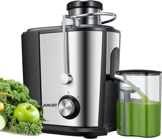 Centrifugeuse JUILIST 400W - Extracteur De Jus Large Bouche 65mm - 3 Vitesses - Nettoyage Facile - Argent
