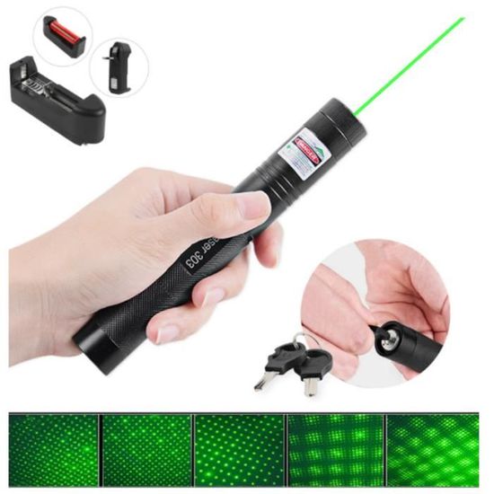 Vert Laser 303 5 mW Stylo Pointeur Laser Pointeur Stylo lumière laser  Puissant avec 4000 mAH 18650 Batterie + Chargeur de