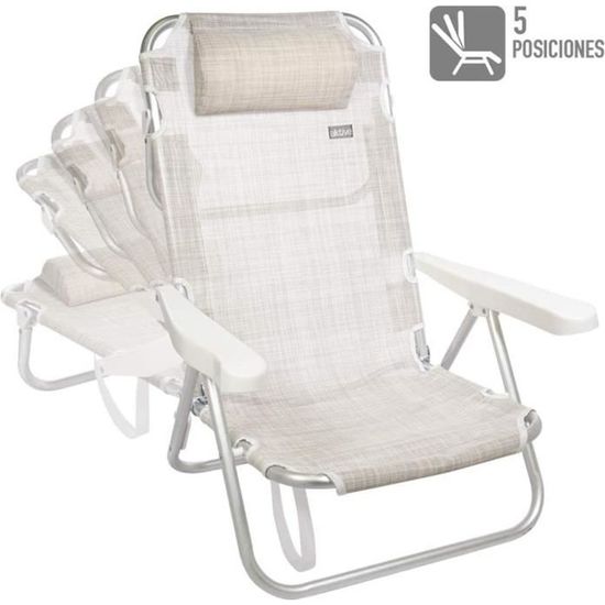 Chaise basse pliante Beige avec coussin,108x60x82 cm,Aluminium/Textilène,