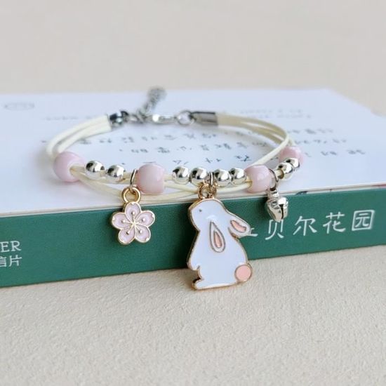 TOEECY Bracelet Fille Chat Cartoon Anime Bracelet Amitié Enfant Réglable Breloques Cristal Rose Charms Noël Anniversaire Fête Bijoux Cadeau Pour Femmes Sœur Amie