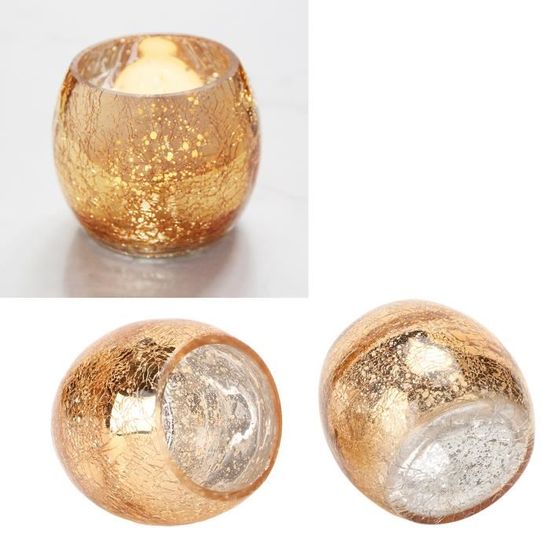 BLL bougeoir votif rond doré Bougeoir Rond en Verre moucheté 2PCS ...