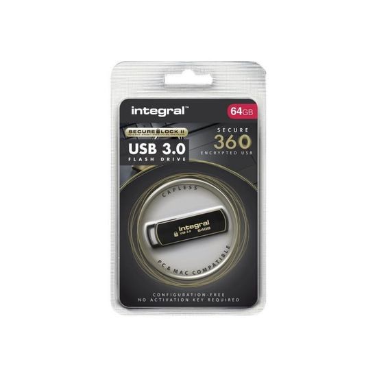 Clé USB Integral Secure 360 - 64 Go - USB 3.0 - Noir élégant