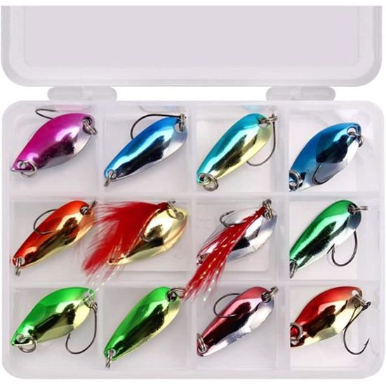 12 Leurres Spinner Pour Truite - 2g/3.5g/4.5g, Métal, Couleurs Variées - Pour Pêche Brochet, Sandre, Perche - Avec Boîte De Rangement