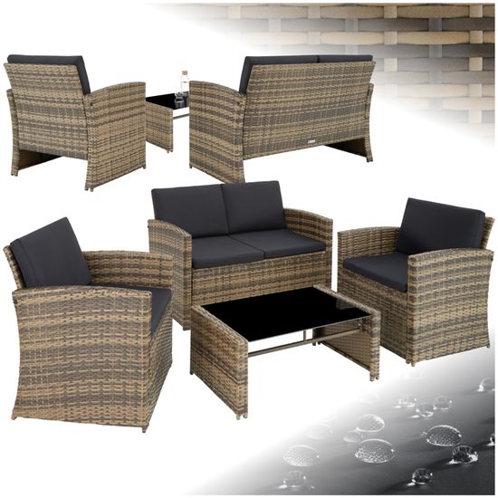 Salon De Jardin 4 Places - Canapé 2 Places + 2 Fauteuils + Table - Textilène Et Acier - Pour Terrasse, Balcon