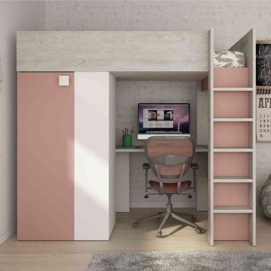 Lit Mezzanine Enfant 90x200 Avec Escalier Et Rangement – Bois Blanc, Capacité 150 Kg, Livré à Monter